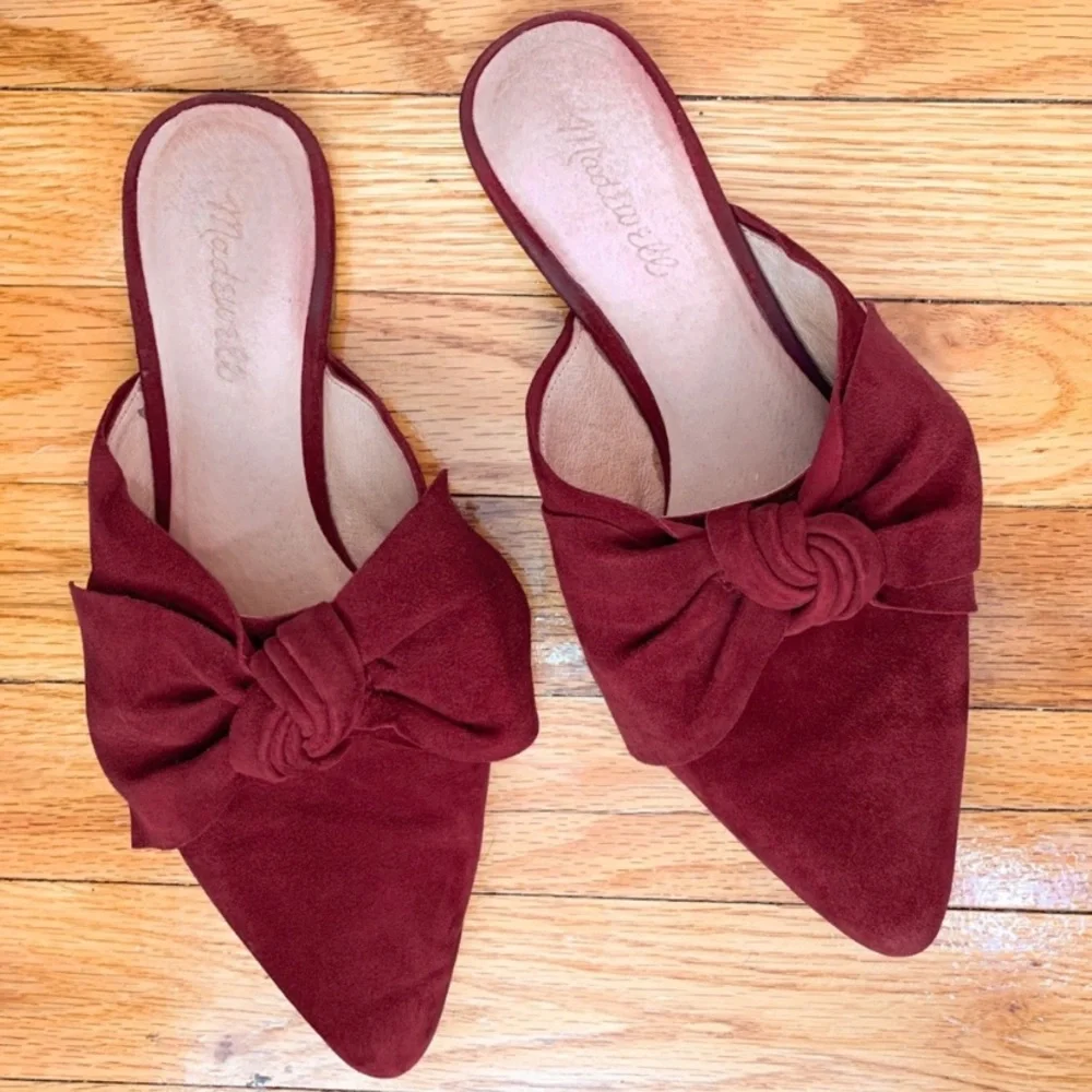 Madewell The Remi Bow Mule in Suede Pinot Noir Burgundy Slide Slip On 9 - Picture 2 of 8